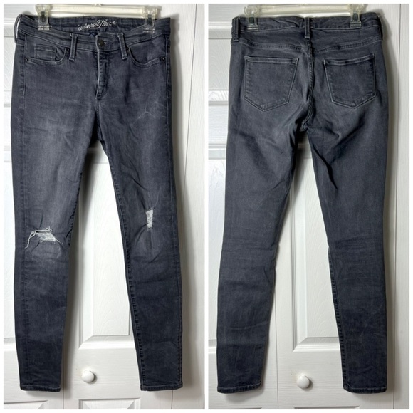 Universal Thread Denim - Universal Thread Grey Wash Mid Rise Skinny Jeans Rip Knee Stretch Denim Sz 4 27L